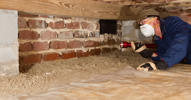 Homme inspectant un vide sanitaire