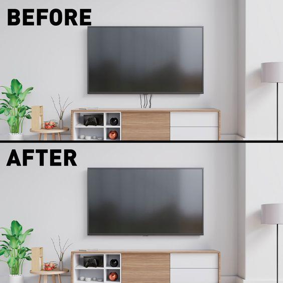 Avant et après d'une télévision aux câbles cachés