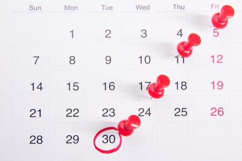 Calendar indicating important dates