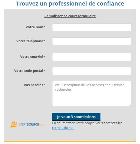 Formulaire XpertSource.com trouver expert immobilier vente achat maison