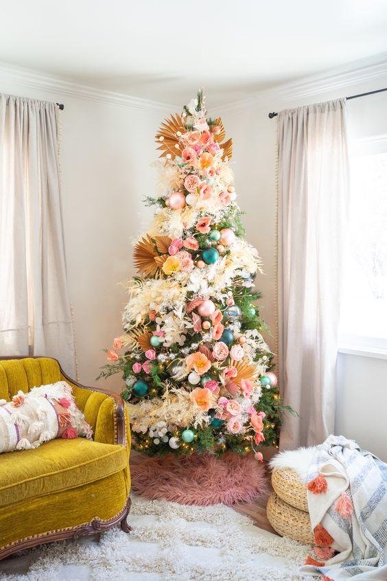 Christmas tree full of flowers