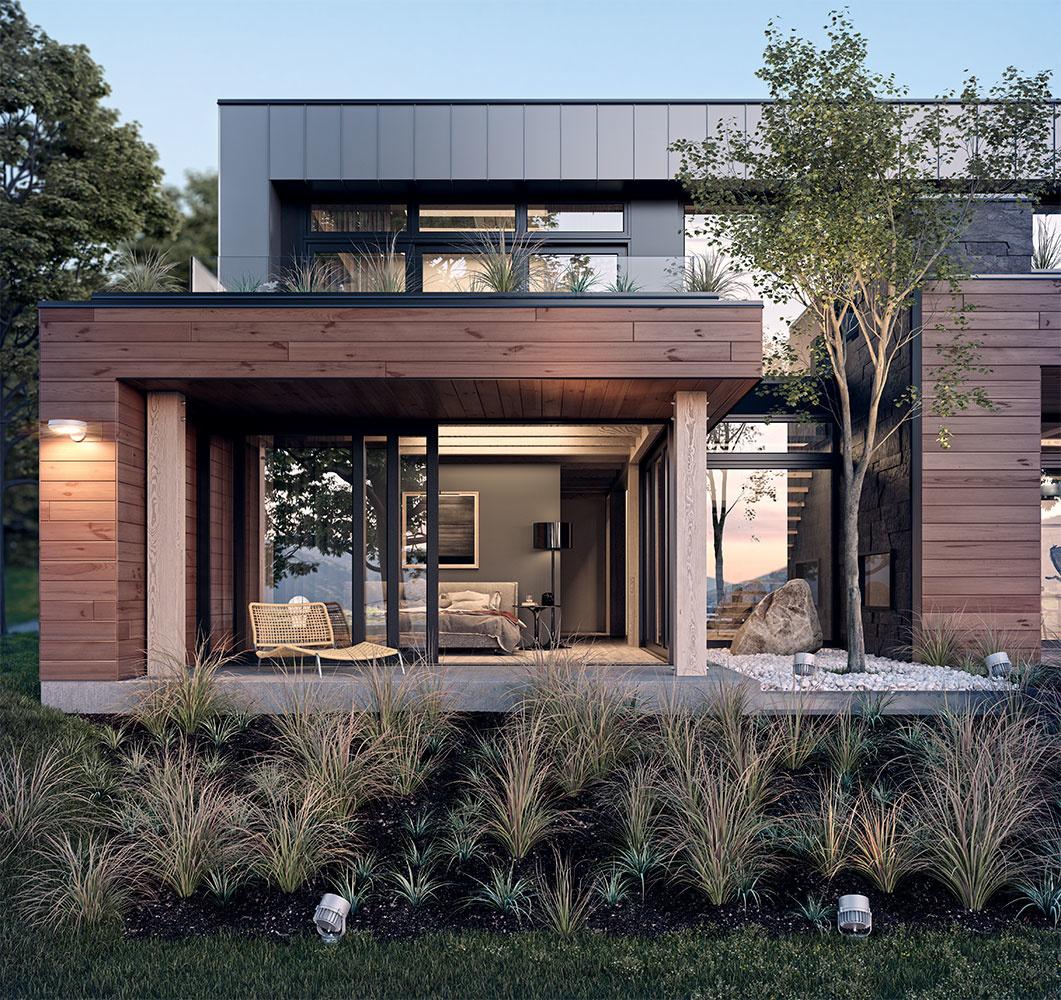 Maison contemporaine vue extérieure rapprochée