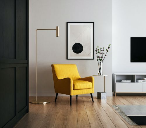 Yellow armchair in a modern living room