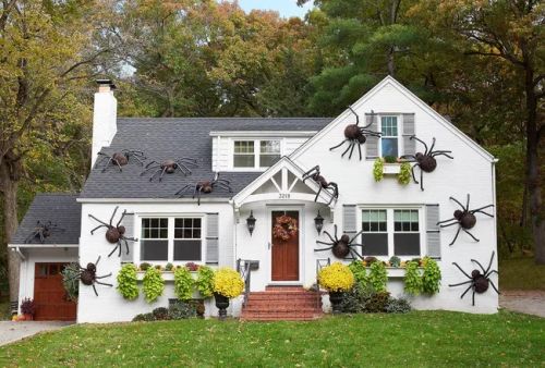 Une maison décorée d'araignées pour l'Halloween