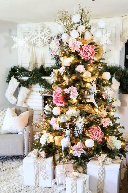 Floral pink christmas tree