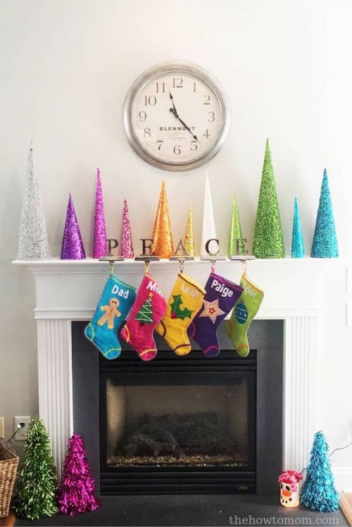 Rainbow christmas decoration on a chimney