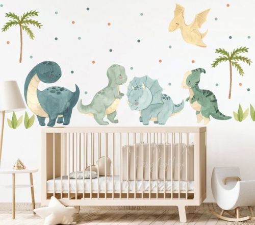 Chambre de bébé avec autocollants de dinosaures