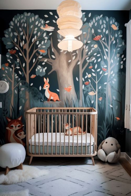 Chambre de bébé inspirée de la forêt
