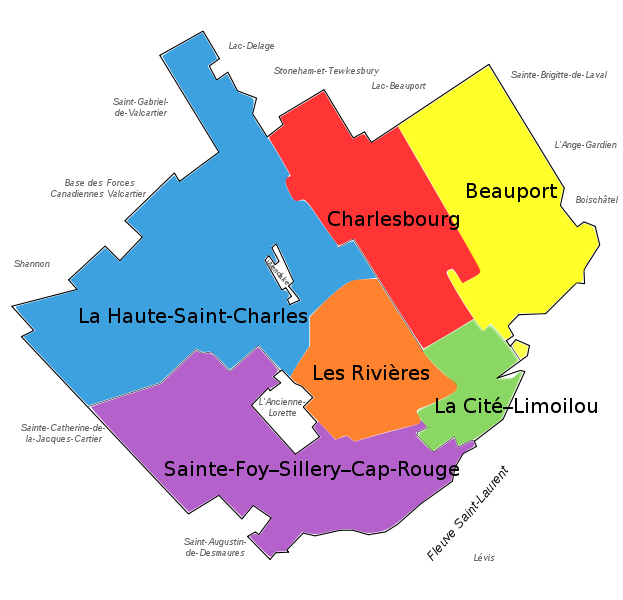 Carte des arrondissements de la ville de Québec